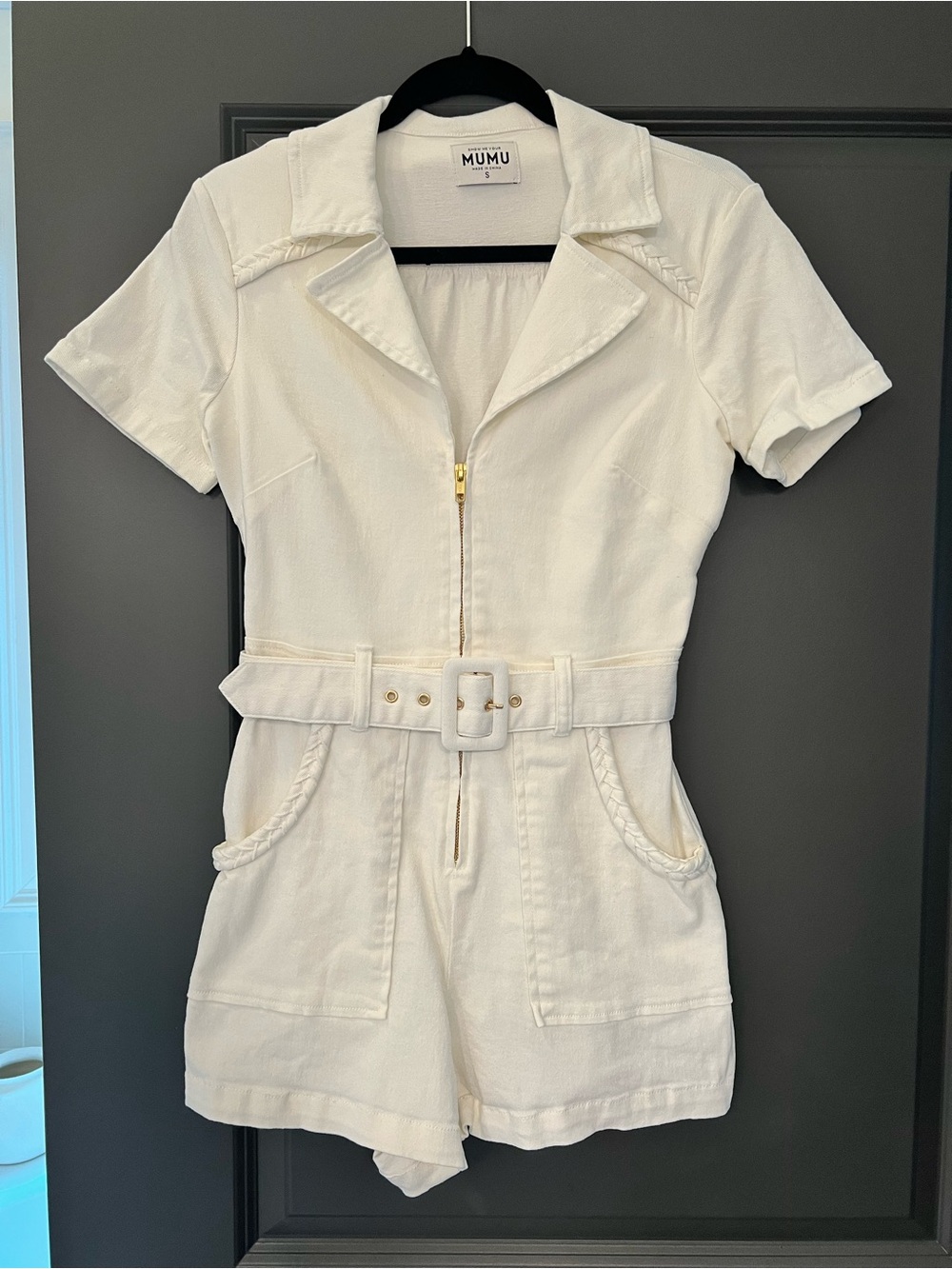 Show Me Your MuMu - White Jean Zip-Front Romper